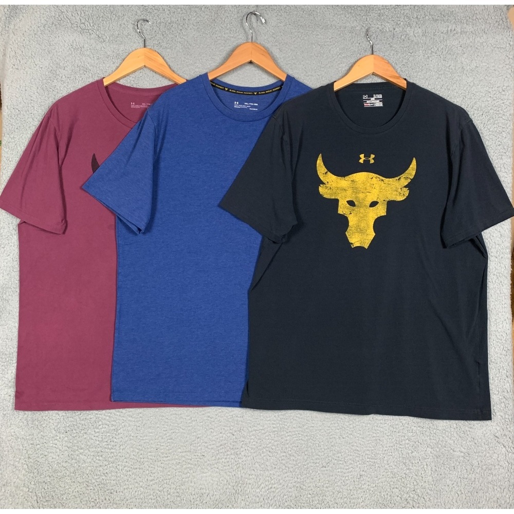 Lot Of 3 Under Armour Project Rock T-Shirt Men's XL/2XL Bull Heatgear Loose Fit